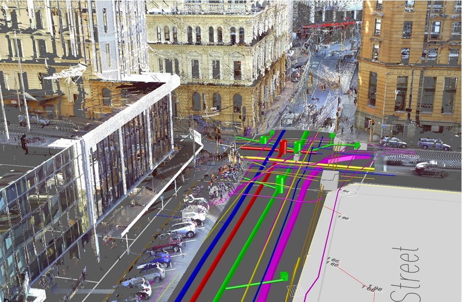 An example LADS onsite utility map recording the position and depth of buried services